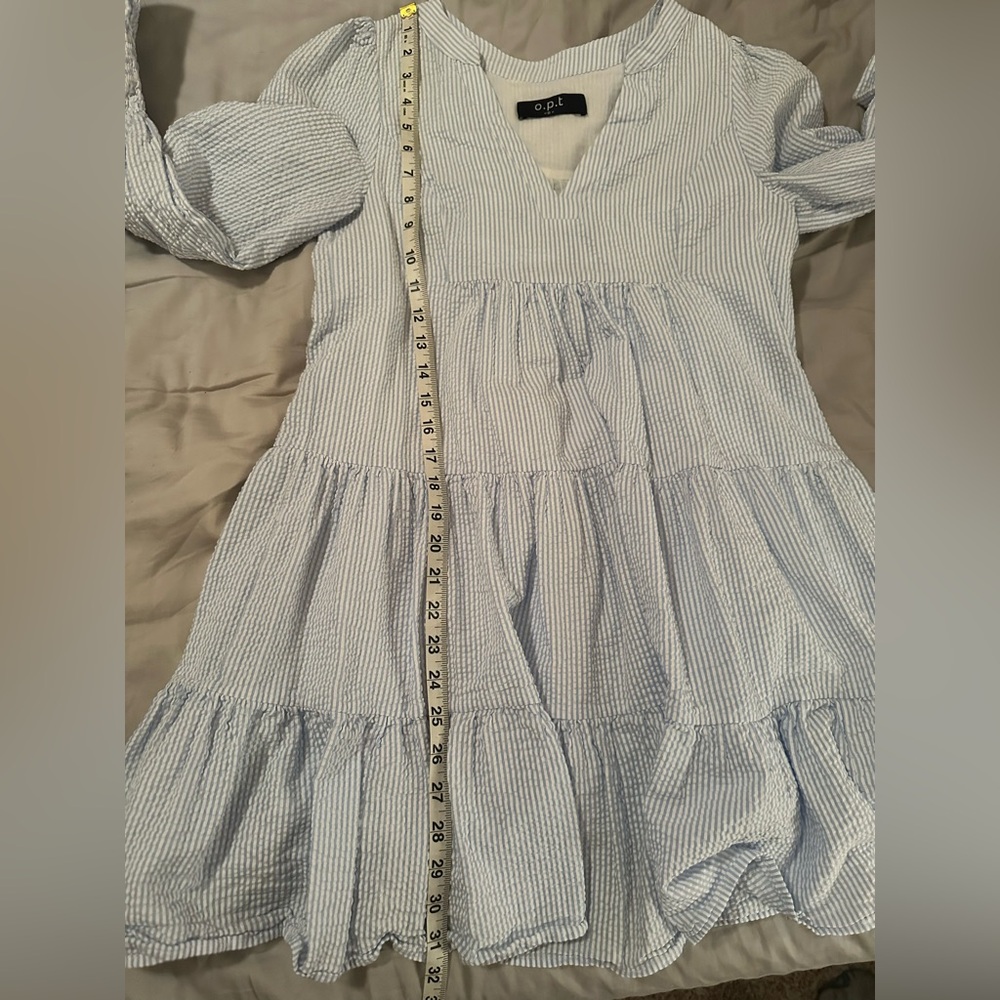 o.p.t. Bay Dress Sz S Striped Seersucker Tiered Summer Coastal Preppy Nautical - Picture 12 of 12
